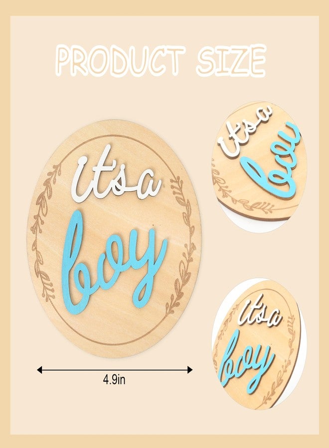 FUTNH It's A Boy/Girl Wooden Sign, Baby Announcement Plaque, 4.8 Inch Round, Blue - Image 2